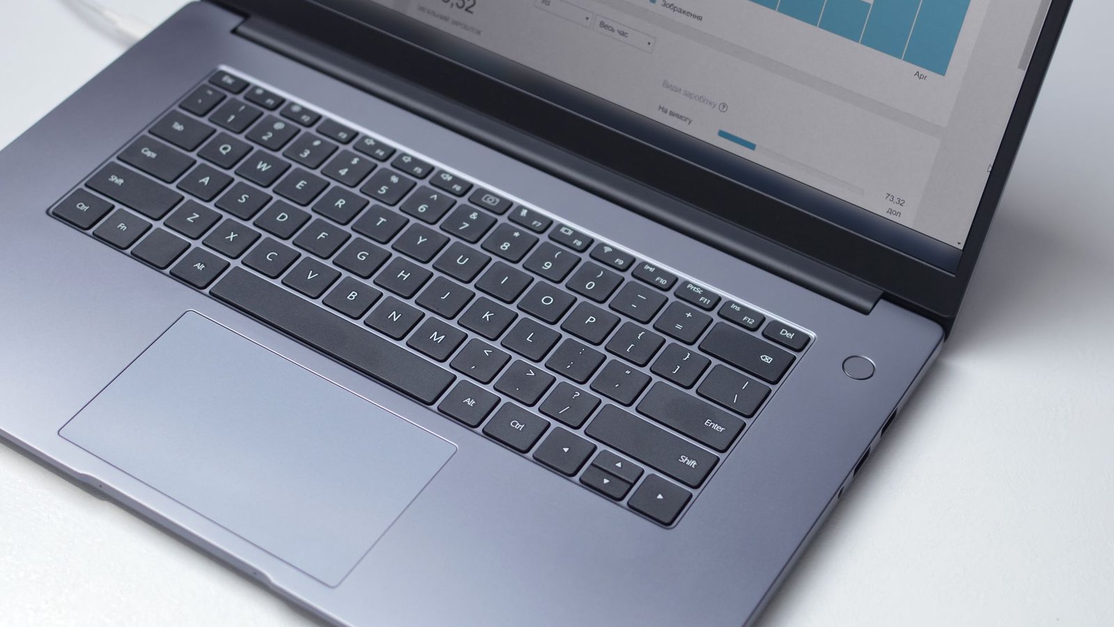 Laptop mostrando painel de analytics com gráficos de visitas